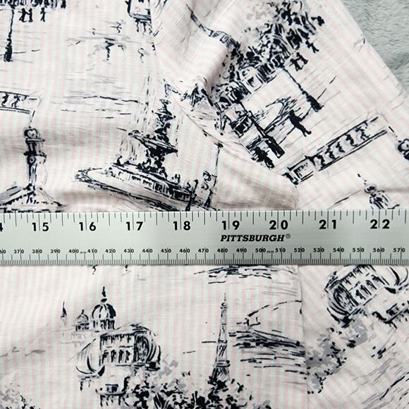 Charter Club Top Womens S Pink Black Toile-Print Linen Blend Roll Tab Sleeves - Picture 11 of 13